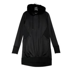 Athleta Triumph Luxe Shine Hoodie Sweatshirt Dress 511532 Black Womens XS